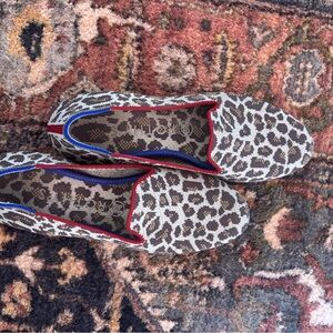 Rothy's Leopard Print Slip-On Loafers with Red and Blue Trim